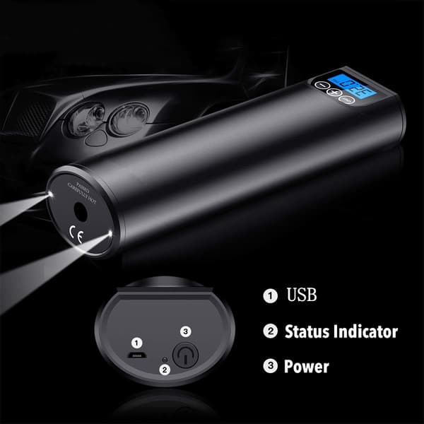 Bærbar trådløs dekkoppblåser 150PSI oppladbart batteri med digitalt display for bil, sykkel, ball
