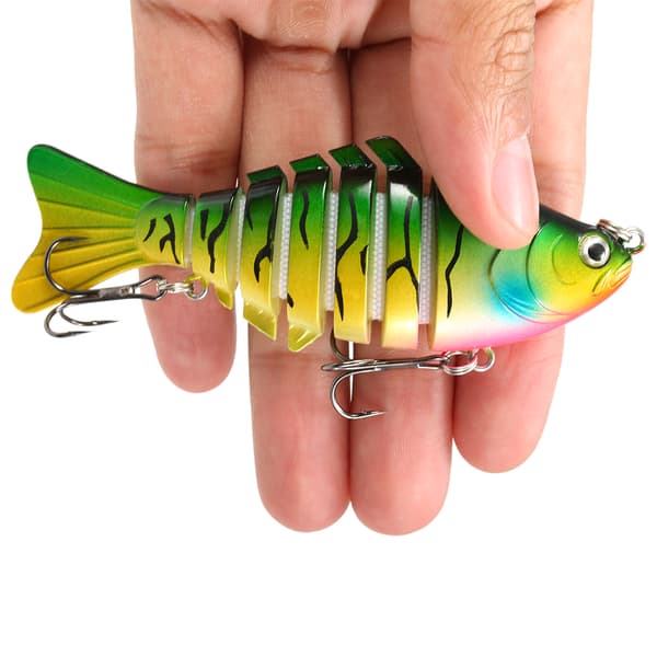Ledad fiskedrag med 7 segment, hårt drag med verklighetstrogna 3D-krokar för abborre och gädda