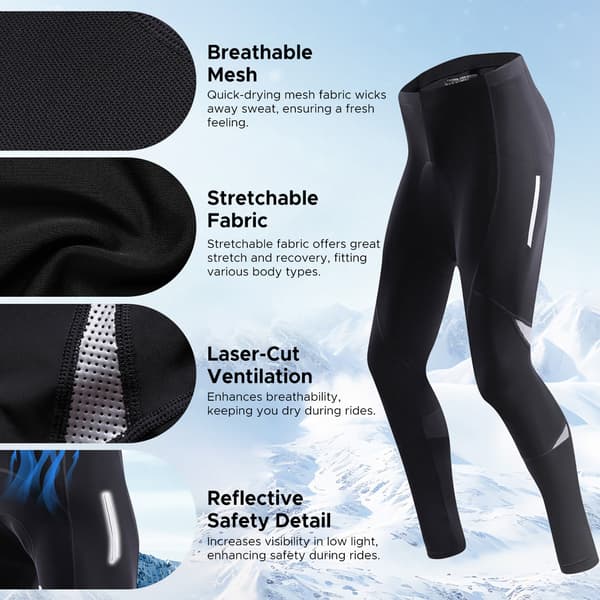 Cykelshorts til mænd med plys-isolering, 3D-polstring, absorberende og åndbare, til vinter-mountainbiking.