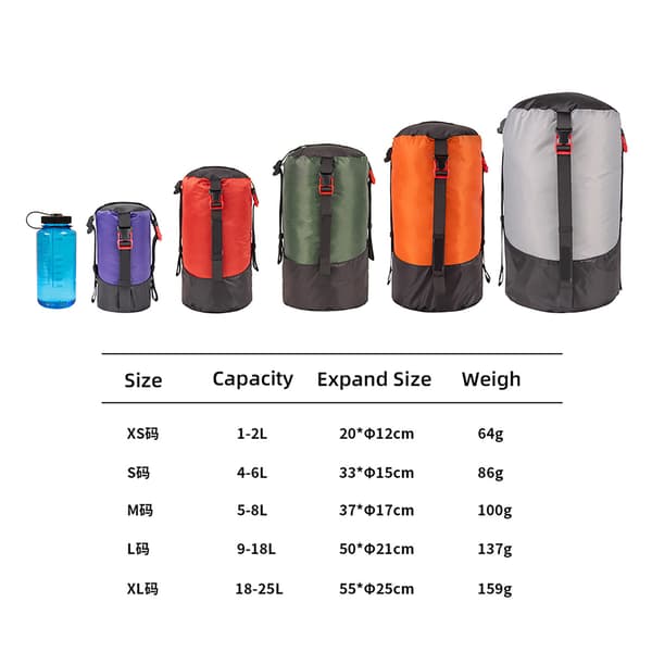 Lettvekt 4-6L Vanntett Kompresjonspose i Polyester for Camping og Fotturer