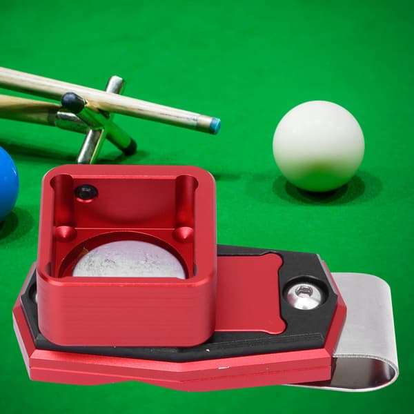 Bærbar Billard Kridtboks med Aluminiumsklemme til Snooker Pool, Rød
