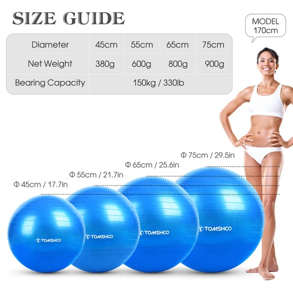 Förtjockad yogaboll 45-75 cm med fotpump för pilates- och träningsövningar