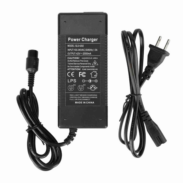 42V 2A Laddare för 36V Litiumbatteri Elscooter 3-stifts Inline-adapter