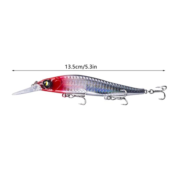 Minnow Jerkbait-agn til basfisk med diskantkroge, medium dybde, 13,5 cm, 14,7 g