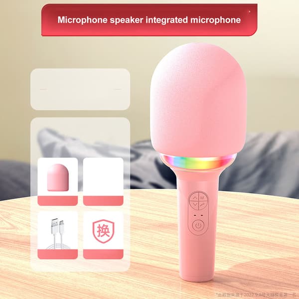 Bærbar trådløs Bluetooth-mikrofon med 5 omgivende lysmoduser for sang, rosa