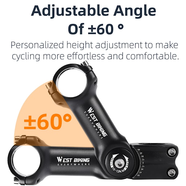 Justerbar Cykelstyrnav, 60° Vinkel, Aluminiumslegering, Riser Adapter
