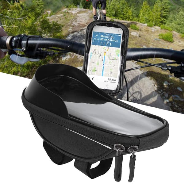 Stor kapacitet polyester front cykeltaske til mobiltelefon og cykeltilbehør
