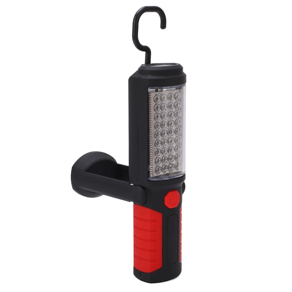 LED arbeidslommelykt med magnetisk base, 2 lysmoduser, USB oppladbar, for verksteder og garasjer, rød