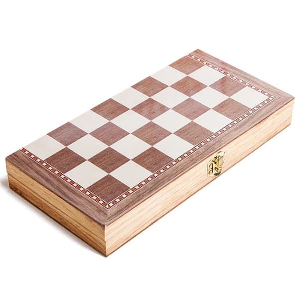3-i-1 hopfällbart schackset i trä med dam och backgammon - pedagogisk reseleksak