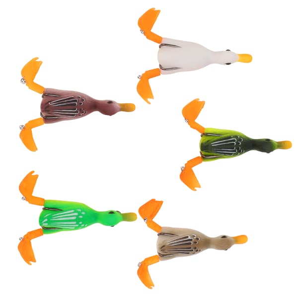 5 st flytande anklockbete med krokar, 3D-gummi basfiskedrag