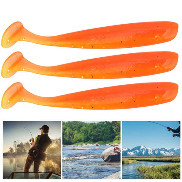 20 STK Bløde Fiskelokker 7,5 cm T-hale Ormelokker Blød Holdbar Orange