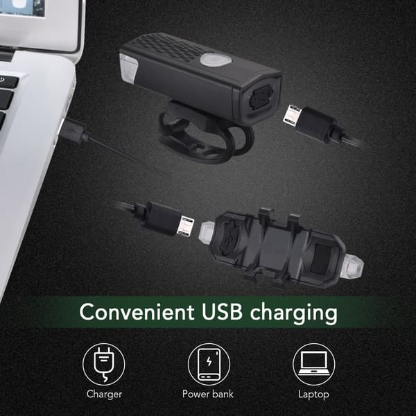 Oppladbart USB-sykkellyktsett med vanntette front- og baklykter