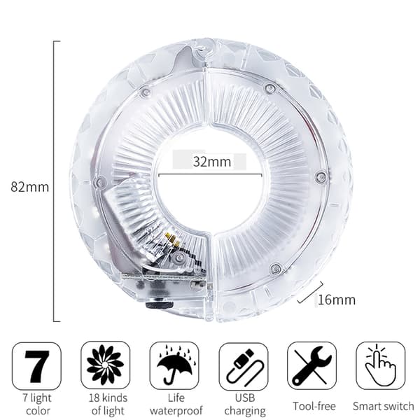 LED Cykelhjullys, 7 Farver, 18 Tilstande, Genopladeligt, til Børnebalancykel.