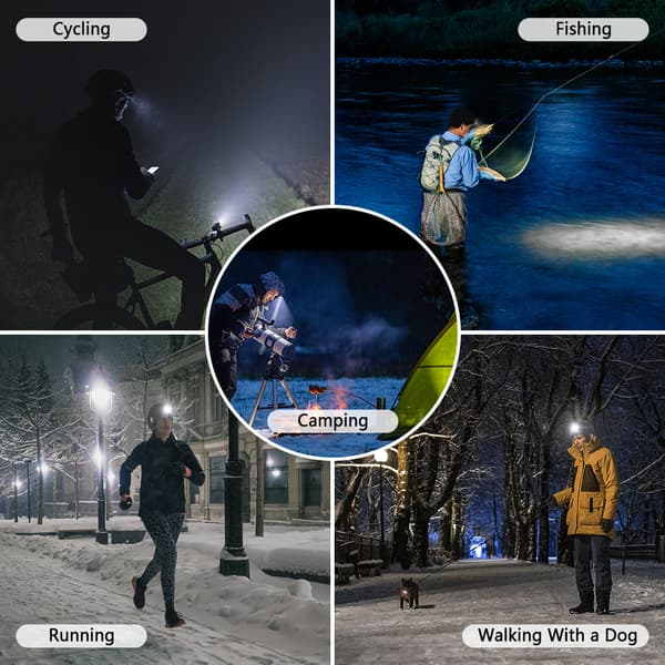 Ullue med oppladbart justerbart LED-lys for sykling, vintercamping, menn og kvinner