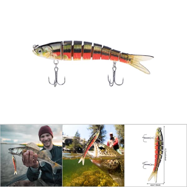 Styv plastfiskedrag 13,7 cm 8 sektioner sjunkande wobbler med krokar för bas JM034-4