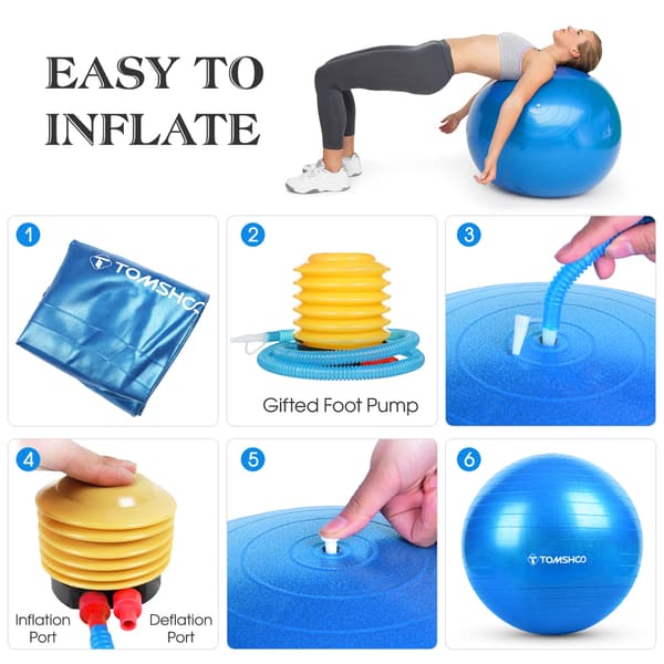 Förtjockad yogaboll 45-75 cm med fotpump för pilates- och träningsövningar