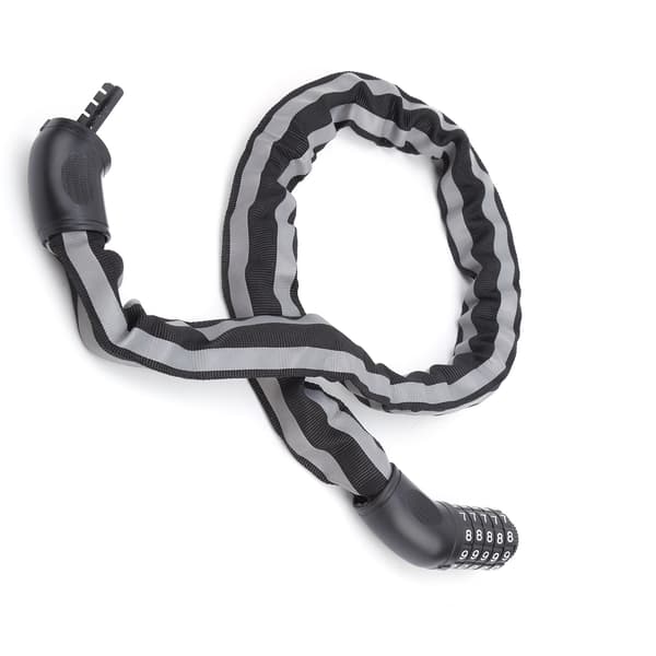Nøglefri kombinationscykellås med reflekterende kabel, tyverisikring, 5 cifre, sort