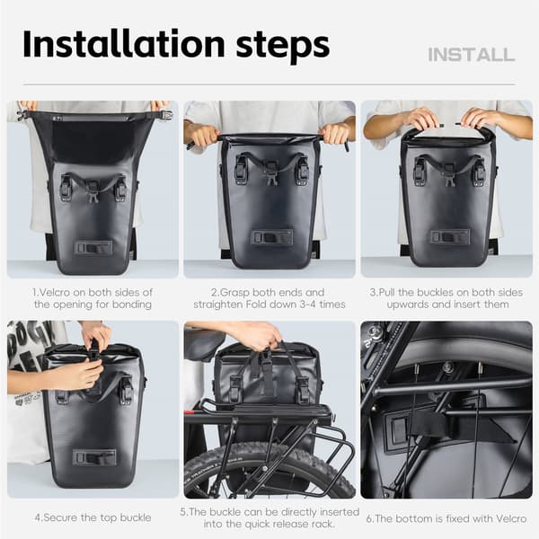 Cykelbagtaske med quick release, stor 25L kapacitet, regntæt og multifunktionel