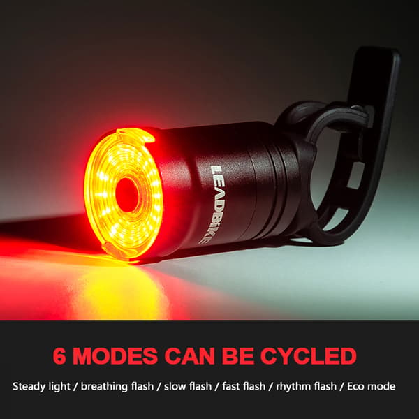 Smart cykel LED-baklykta, USB-uppladdningsbar, med induktiv broms, IPX6 säkerhetsklassning.