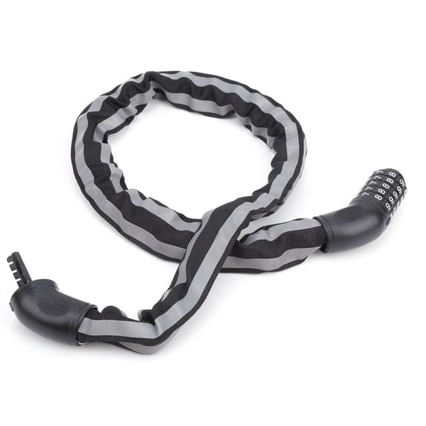 Nøglefri kombinationscykellås med reflekterende kabel, tyverisikring, 5 cifre, sort