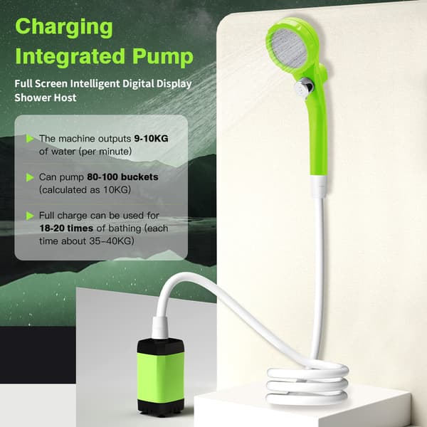 Bärbar duschpump för camping med smart digital display, utomhusduschkit för camping, husbil och trädgård.