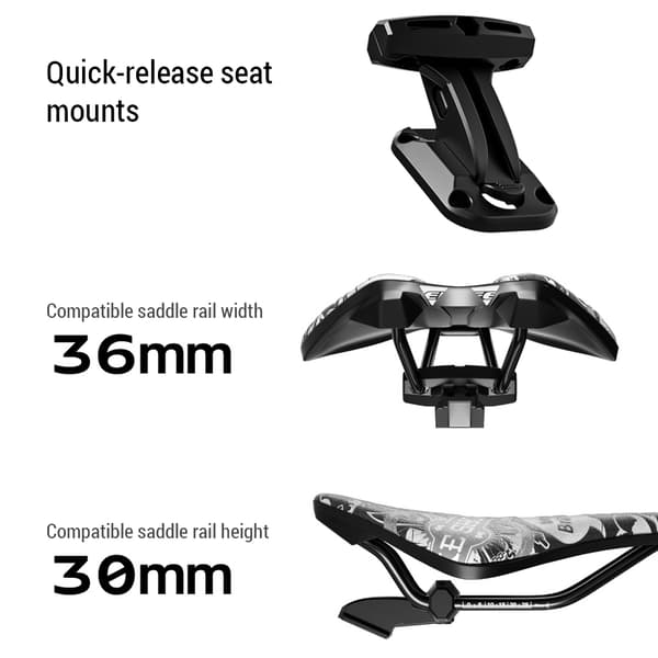 Cykel sadeltaske med quick release under-sæde montering, støtte og 6 rum