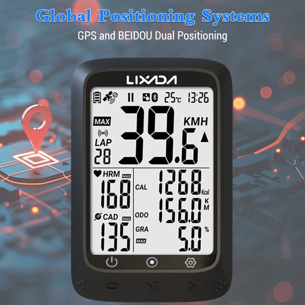 Trådløs IPX7 GPS Cykelcomputer med ANT+ Bluetooth Sensor, 2,3\" Skærm, Strava, 28 timers batterilevetid