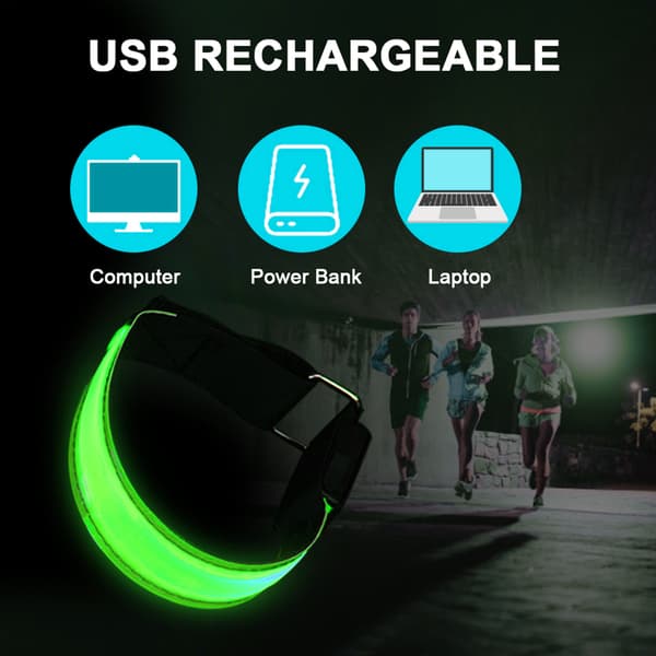 Oppladbart USB LED-armbånd for løping og sykling, justerbar nattsikkerhet