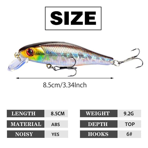 3 stycken hårda beten 3D Crank Sinking Baits med trekrokar 8,5 cm 9,2 g