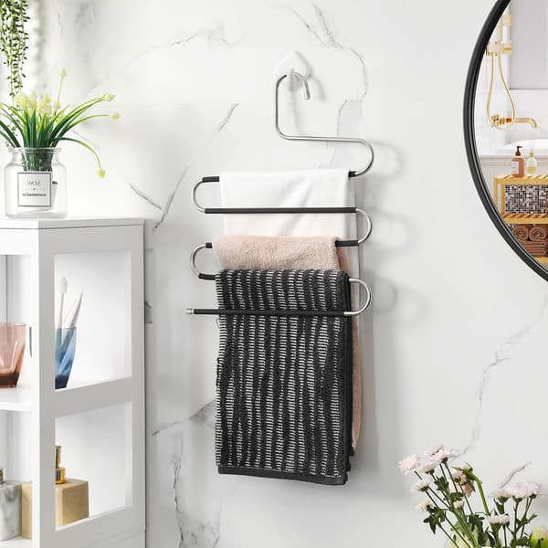Sæt med 4 buksebøjler i rustfrit stål med flere niveauer, organizer til jeans, bukser, håndklæder, slips, sølv og sort