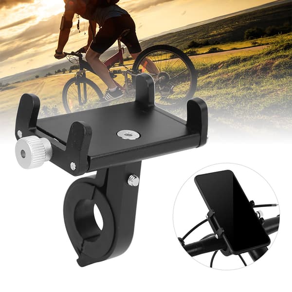 Justerbar 360° Cykeltelefonholder, Sort Aluminiumlegeringsmateriale
