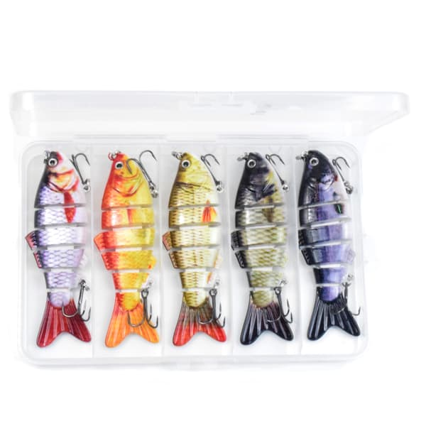Lixada 5 fiskedrag för bas 6 segment Swimbait sjunkande bete med förvaringslåda