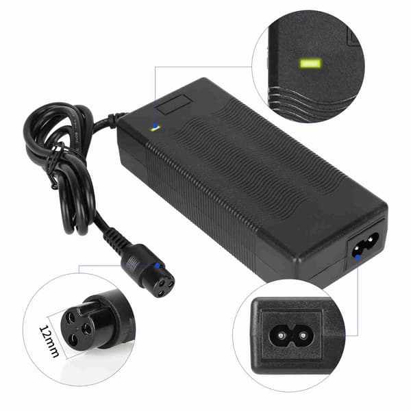 42V 2A Laddare för 36V Litiumbatteri Elscooter 3-stifts Inline-adapter