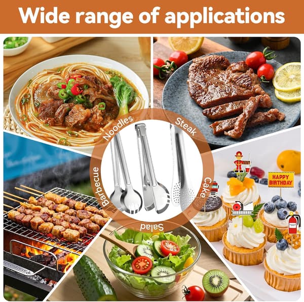 3-delt serveringstang i rustfrit stål, 23 cm, grilltang, kagetang, til buffeter, fester, restauranter