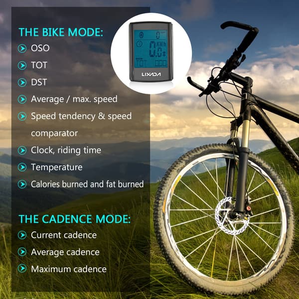 Lixada trådløs LCD 2-i-1 multifunktionel cykelcomputer med hastigheds- og kadencemonitor, vandafvisende