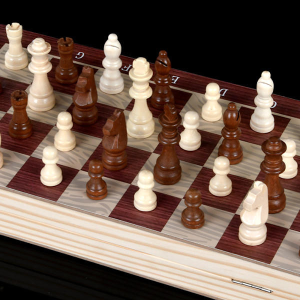 3-i-1 Træskaksæt med Dam og Backgammon, Bærbart til Voksne og Børn