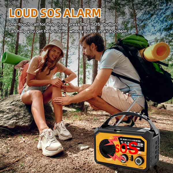 Hätäradio aurinkokennolla ja käsiveivillä 16000mAh NOAA/AM/FM virtapankilla ja LED-taskulampulla