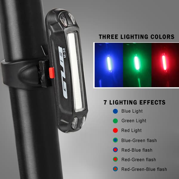 Genopladelig USB Cykelbaglygte 100LM 7 Lyseffekter Natadvarselslys