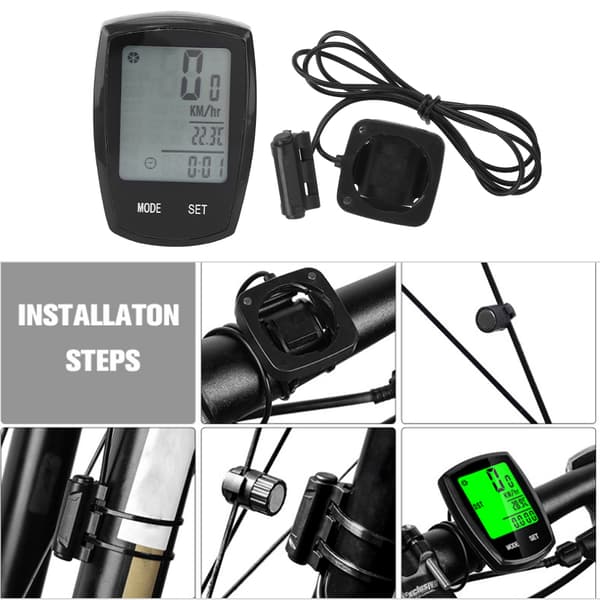 Cykelcomputer med belyst touchskærm, kablet speedometer, cykeltilbehør, sort PVC