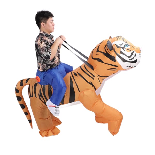 Oppblåsbar tigerkostyme med vifte, middels størrelse, polyester, morsomt for bursdagsfester