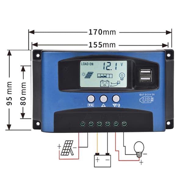 YCX-003 30-100A MPPT laddningsregulator för 12V/24V solpaneler med automatisk spårning