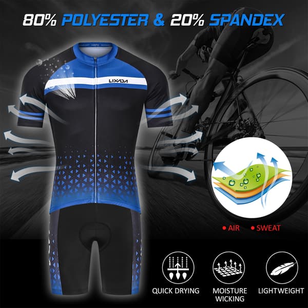 Cykeltröja och shortsset för män, vadderat, kortärmat, snabbtorkande