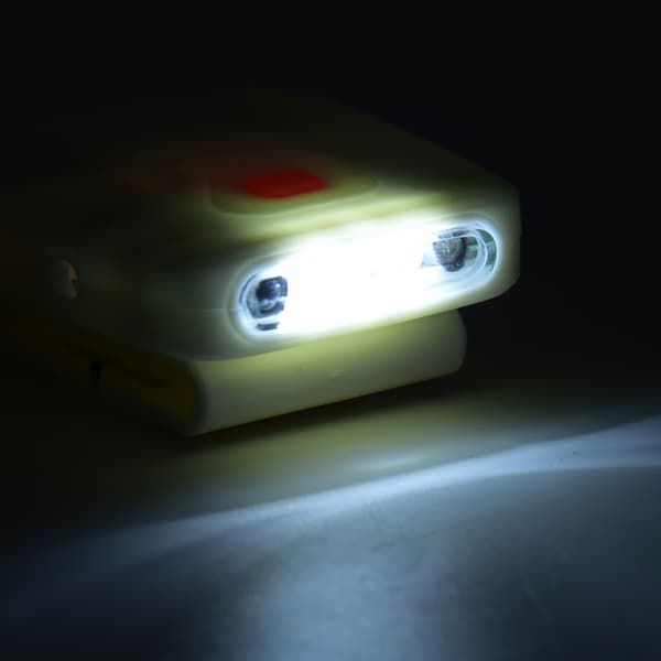 Genopladelig USB LED-hatklemme-lampe med infrarød sensor til natfiskeri - Hvid