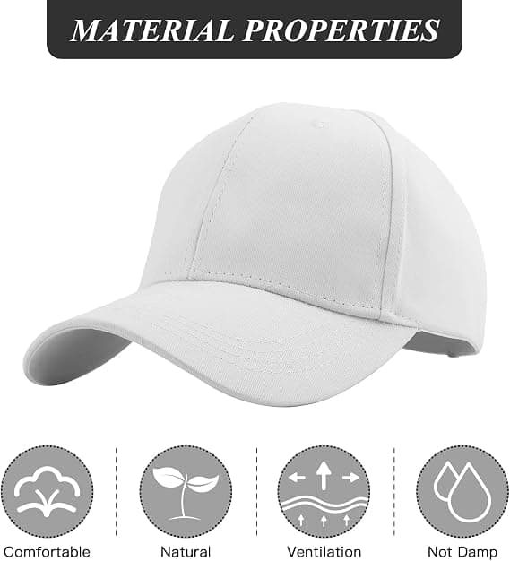 Hestehale Baseball Cap, åndbar bomuld, justerbar, letvægt, solbeskyttelse, hvid