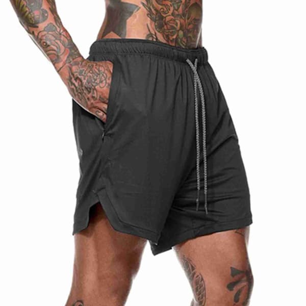 Lette og komfortable 2-i-1 løpe- og treningsshorts for menn med elastisk linning.