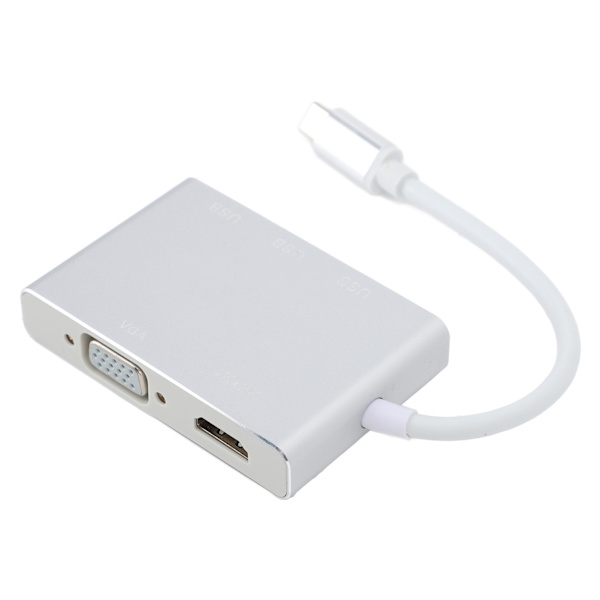 5-i-1 USB-C Hub med USB 3.0, VGA, HD Multimedia Interface til bærbar computer, computer og mobiltelefon - Sølv