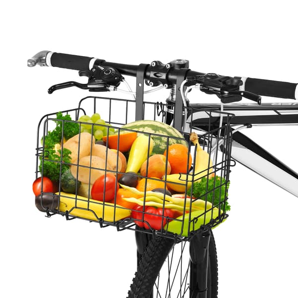 Sammenklappelig cykelkurv i stål, fastgjort til styret/bagagebæreren til indkøb og daglig pendling