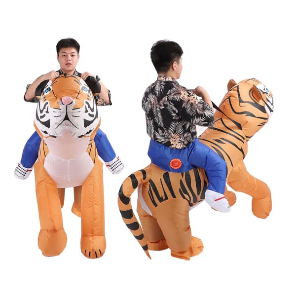 Oppblåsbar tigerkostyme med vifte, middels størrelse, polyester, morsomt for bursdagsfester