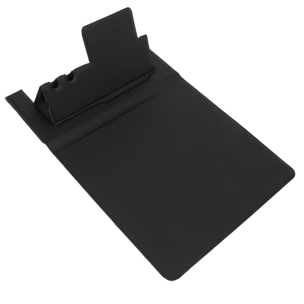 Svart USB-musematte med trådløs lading og sammenleggbart telefonstativ for PC, bærbar datamaskin og skrivebord
