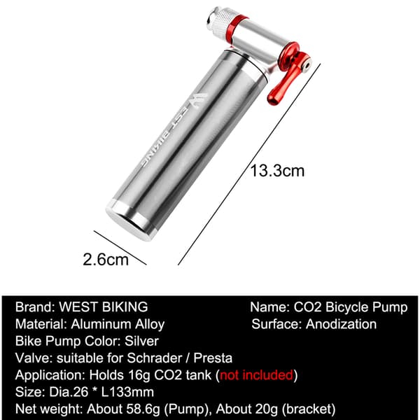 Mini luftpumpe til cykler, CO2-pumpe med isoleret slange, MTB cykeltilbehør